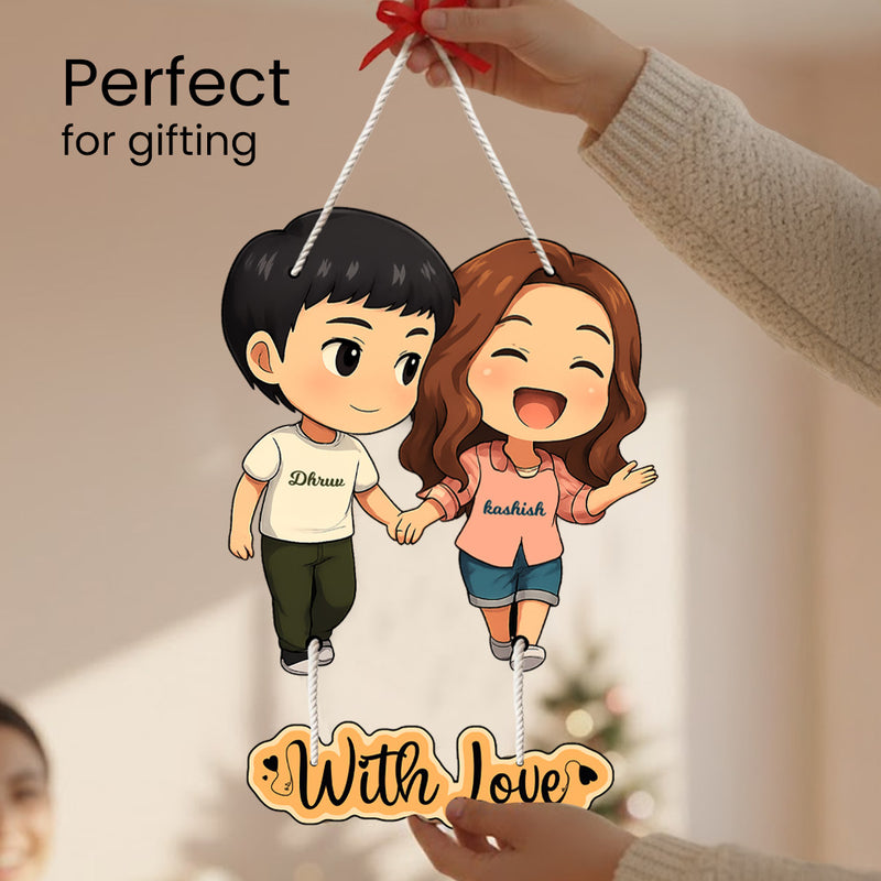 Customized Couple Cartoon Wall Hanging (11x16") | Love Craft Gifts