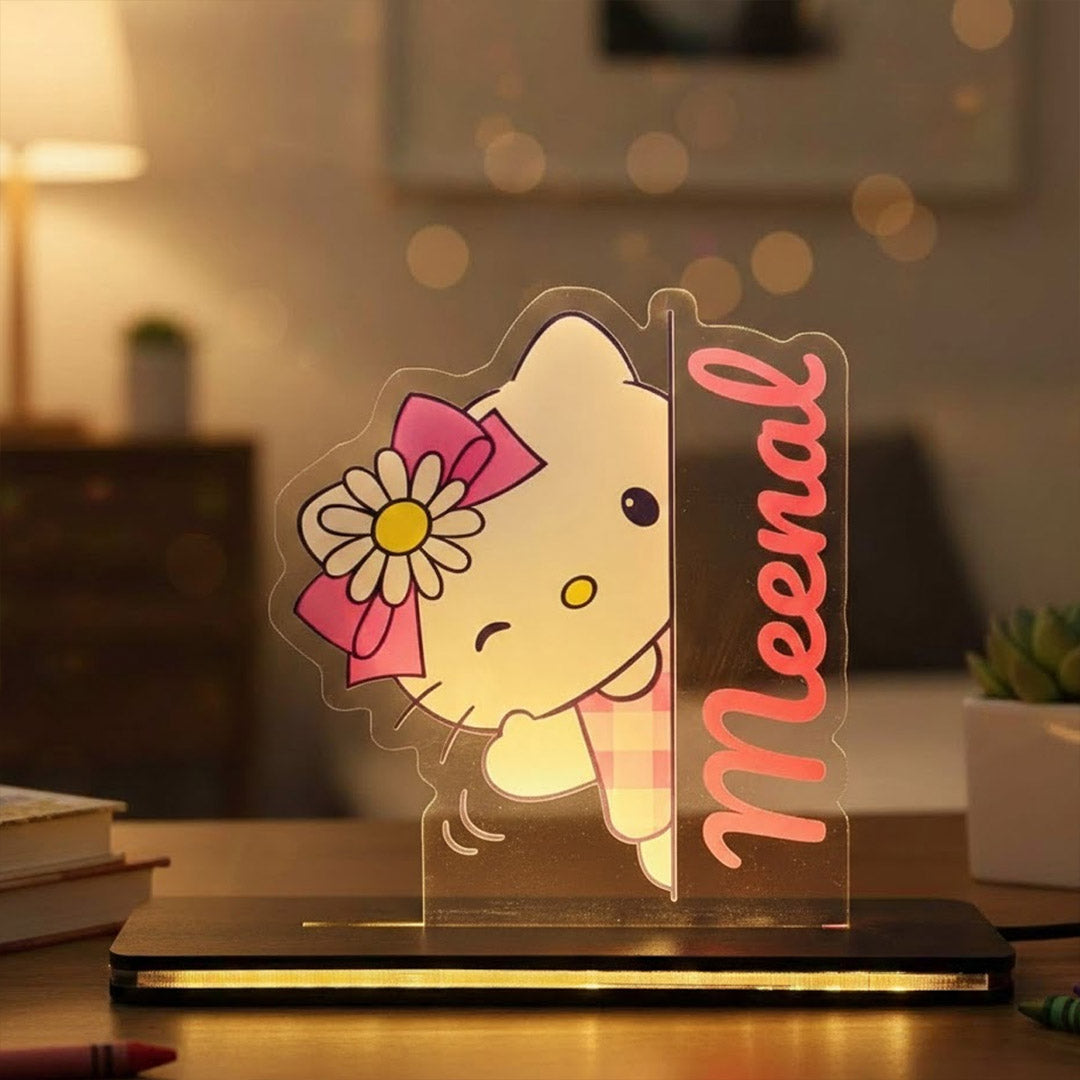 Personalized Kitty Character Name LED Lamp for Kids (5×6 Inch) | Love Craft Gifts