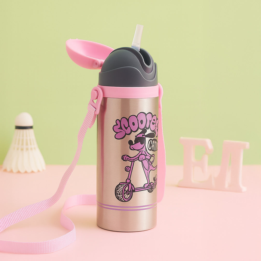 Scooter Gang Personalized Kids Water Bottle | Stainless Steel | Leakproof Straw Sipper with Strap | Love Craft Gifts