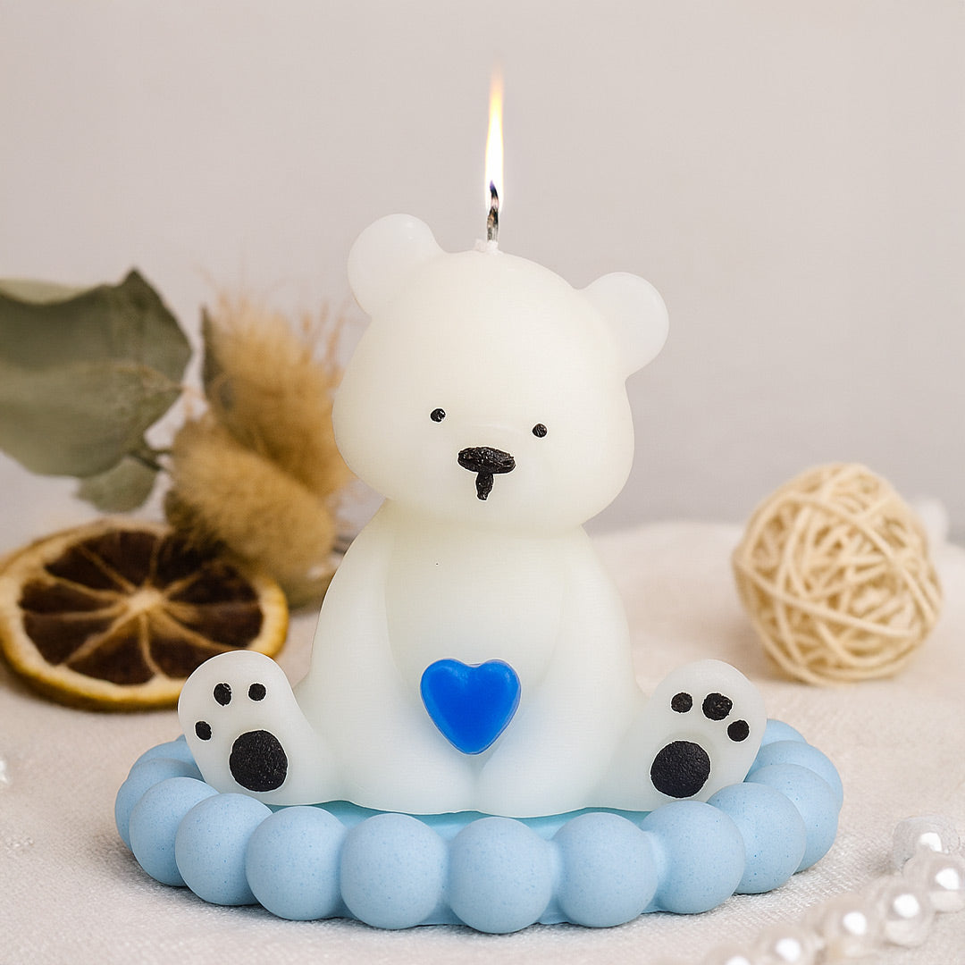 Adorable Teddy Bear Candle with Blue Heart | Love Craft Gifts