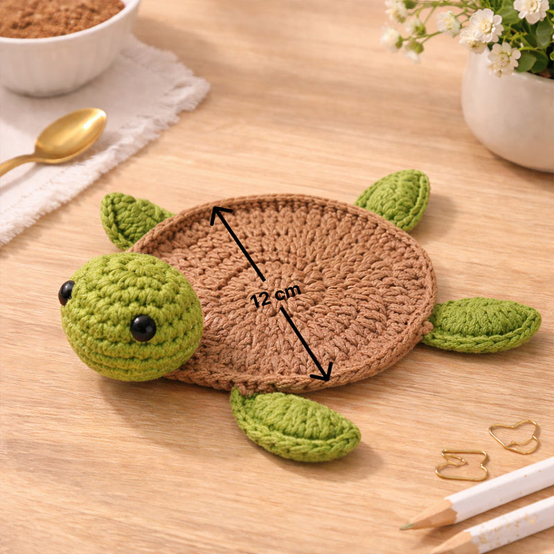 Handcrafted Crochet Turtle Coaster – Cute Handmade Table Mat & Tea Cup Holder (12 cm) | Love Craft Gifts