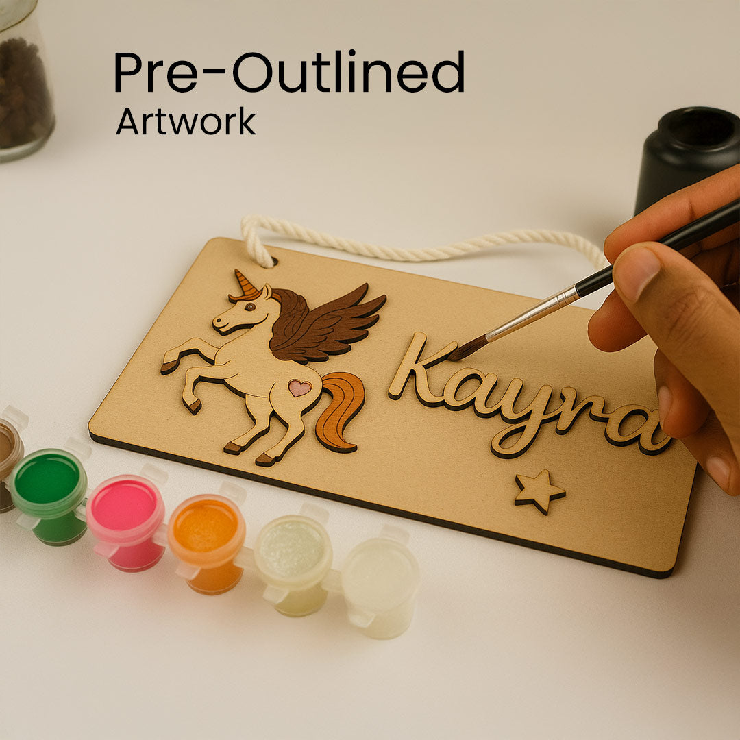 DIY Wooden Nameplate for Kids – Astronaut & Unicorn (4x8") | Love Craft Gifts