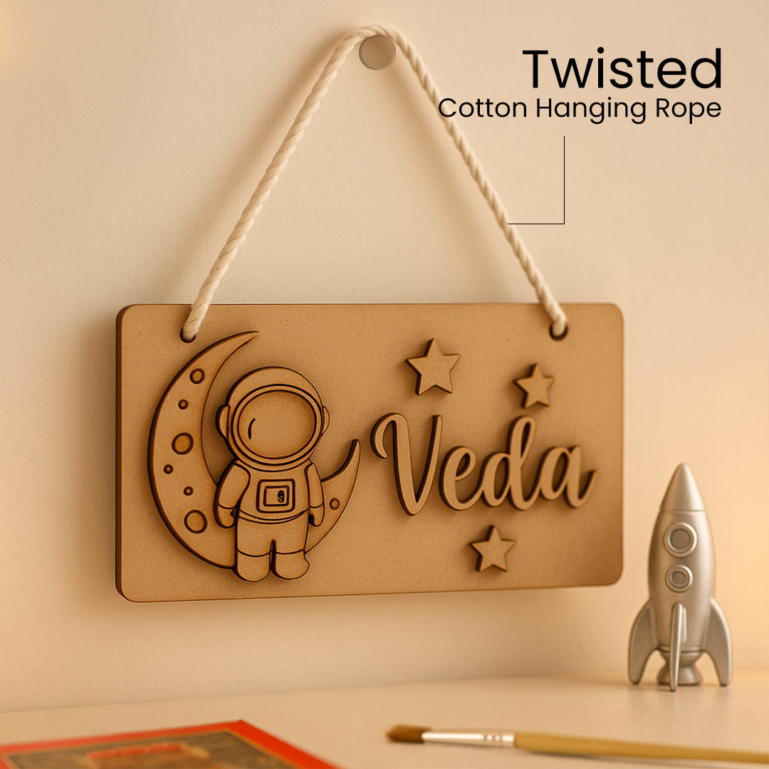 DIY Wooden Nameplate for Kids – Astronaut & Unicorn (4x8") | Love Craft Gifts