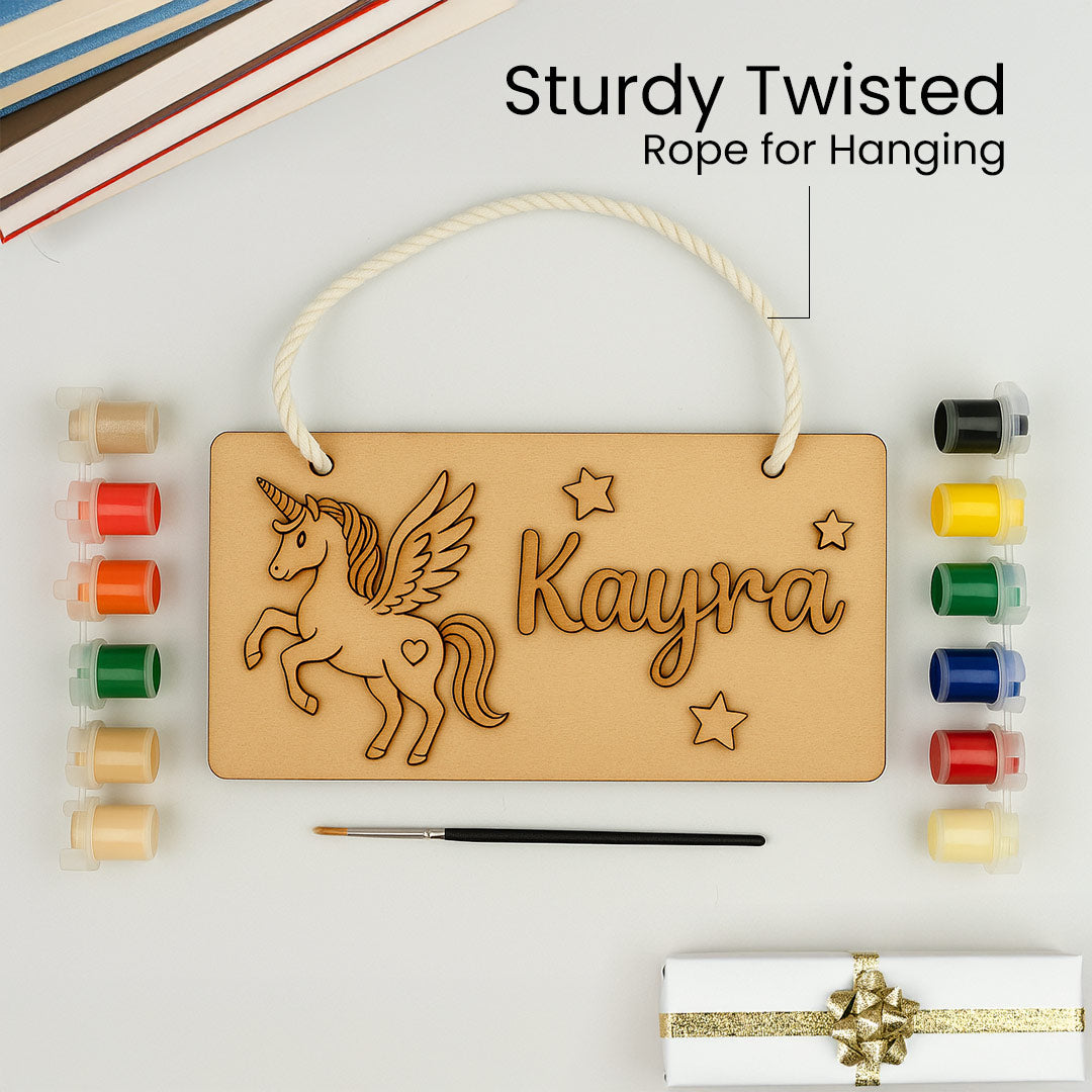 DIY Wooden Nameplate for Kids – Astronaut & Unicorn (4x8") | Love Craft Gifts