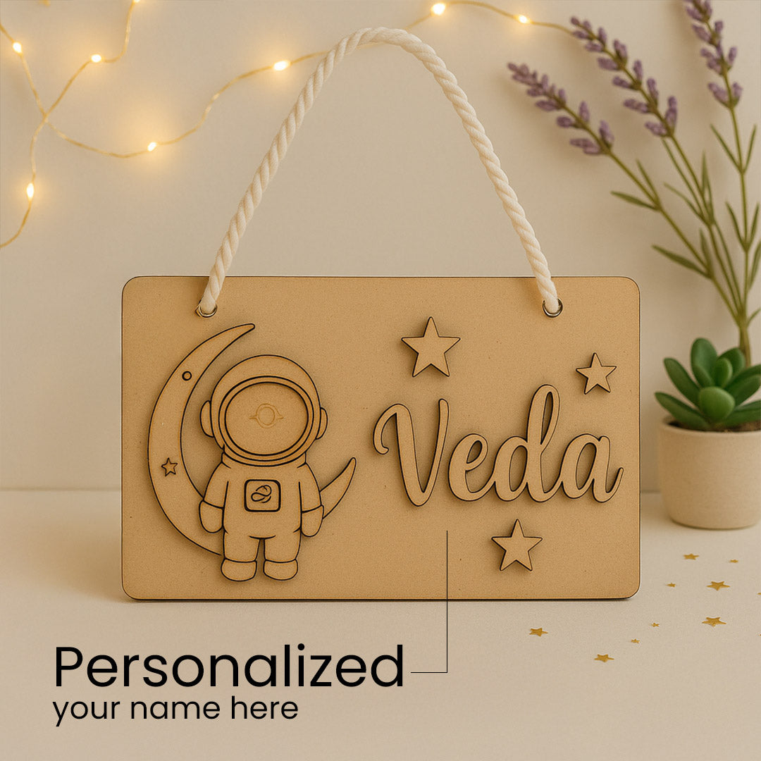 DIY Wooden Nameplate for Kids – Astronaut & Unicorn (4x8") | Love Craft Gifts