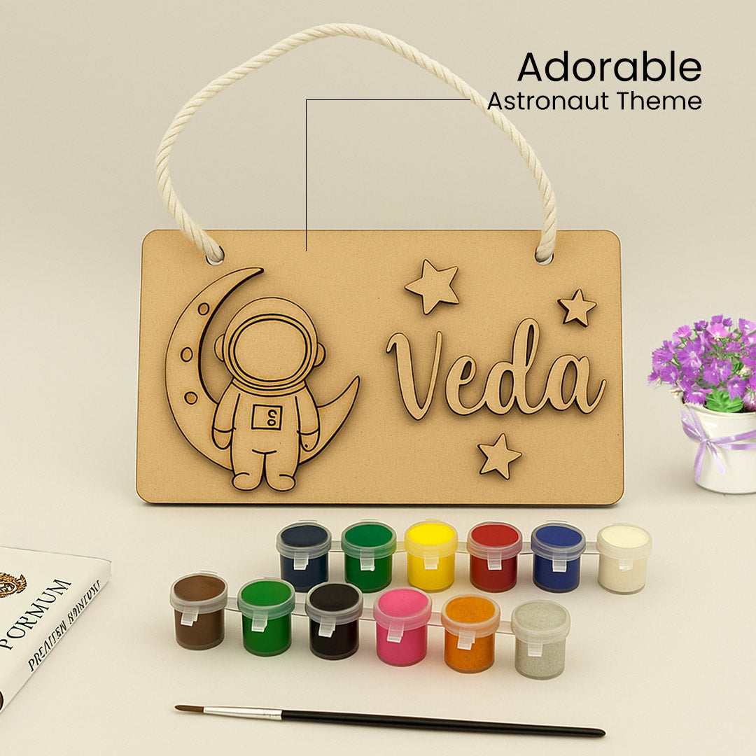 DIY Wooden Nameplate for Kids – Astronaut & Unicorn (4x8") | Love Craft Gifts