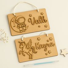 DIY Wooden Nameplate for Kids – Astronaut & Unicorn (4x8")