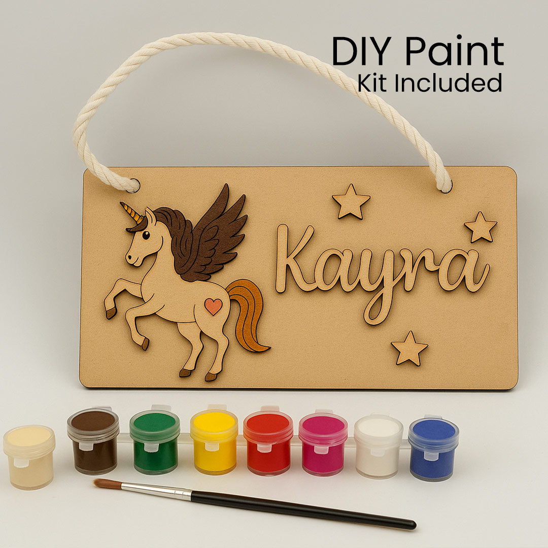 DIY Wooden Nameplate for Kids – Astronaut & Unicorn (4x8") | Love Craft Gifts
