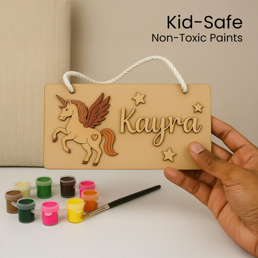 DIY Wooden Nameplate for Kids – Astronaut & Unicorn (4x8") | Love Craft Gifts