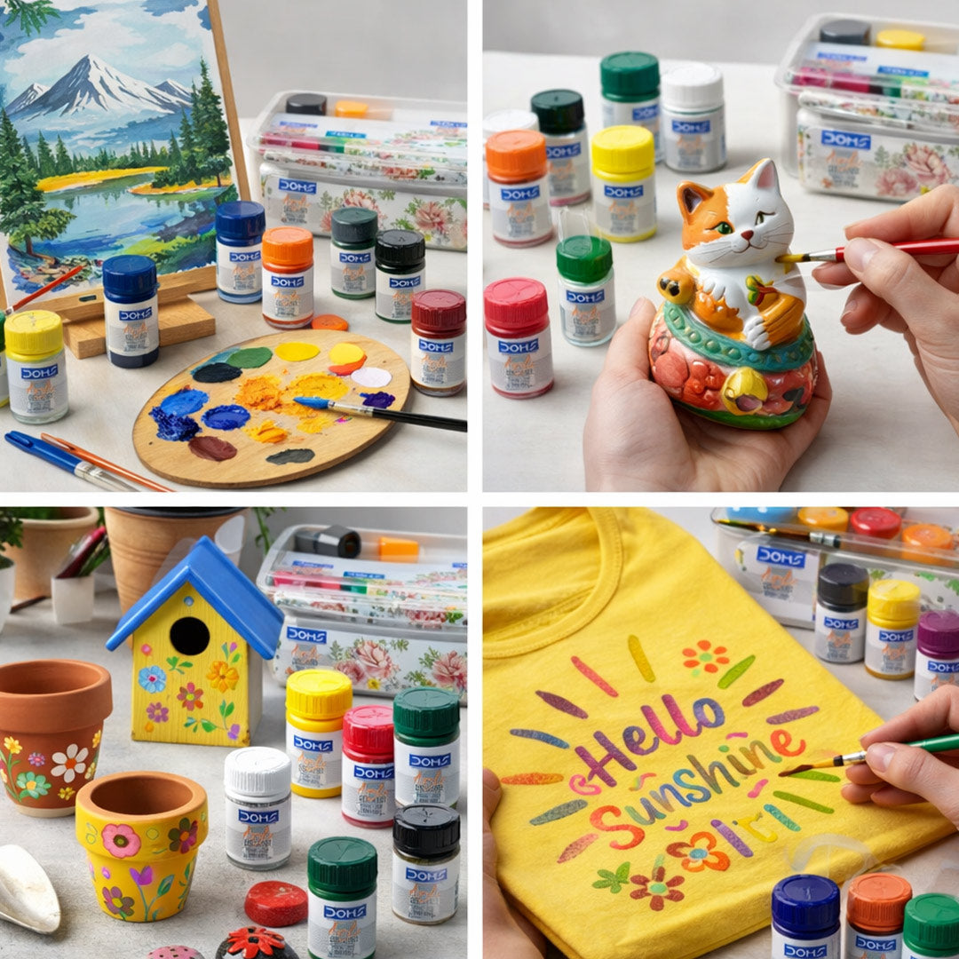 DOMS Acrylic Colours 12 Shades Kit (15ml Each) with Brushes | Love Craft Gifts