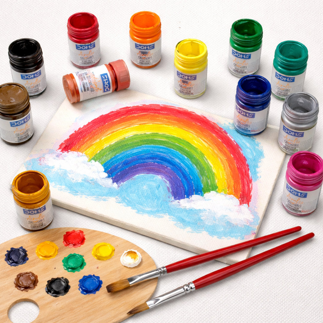DOMS Acrylic Colours 12 Shades Kit (15ml Each) with Brushes | Love Craft Gifts
