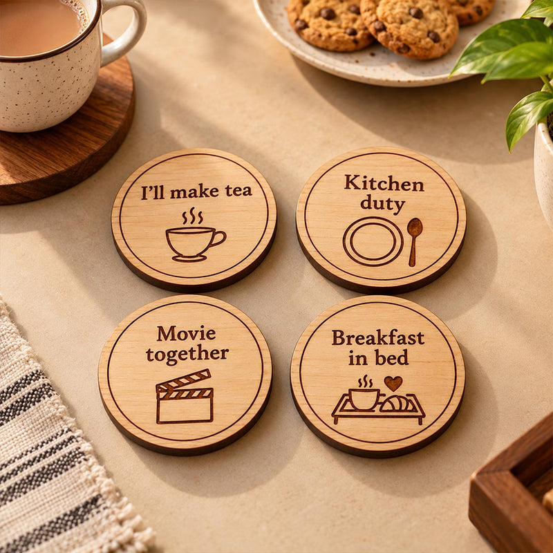 Date Night Couple Coaster Set with Fun Activity Prompts | Love Craft Gifts™