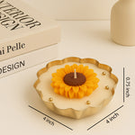 Sunflower Shaped Decorative Scented Candle – Gold Tray Floral Wax Gift | Love Craft Gifts
