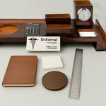Personalized Wooden Desk Organizer Set with Clock, Calculator, Pen Stand & Accessories | Love Craft Gifts