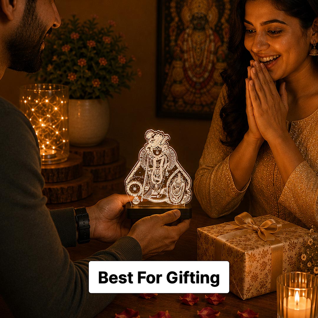 Banke Bihari Car Dashboard LED Acrylic Lamp – Vrindavan Shri Krishna Spiritual Night Light for Car Dashboard, Home Temple Decor & Religious Gift | LoveCraftGifts™
