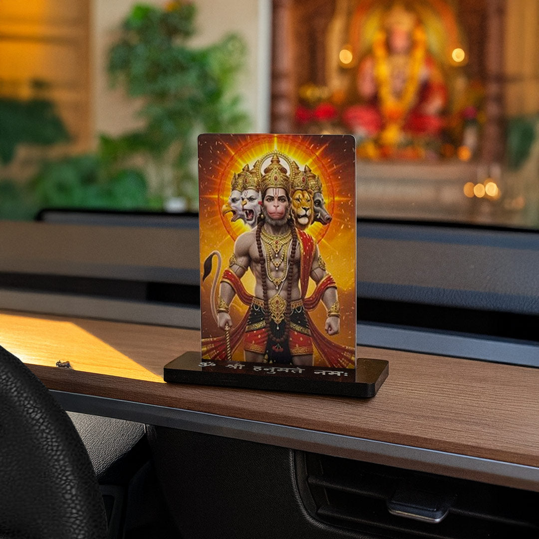 Panchmukhi Hanuman Acrylic Car Dashboard Frame – UV Printed 4×6 Inch Spiritual Dashboard Decor