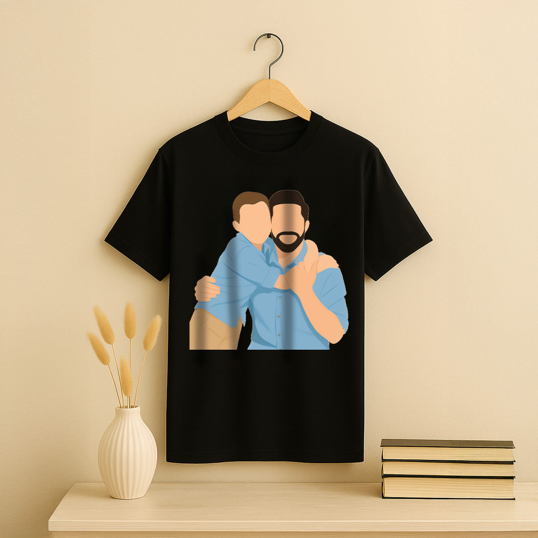 Custom Father & Child Illustration T-Shirt – Personalized Black Tee | Love Craft Gifts