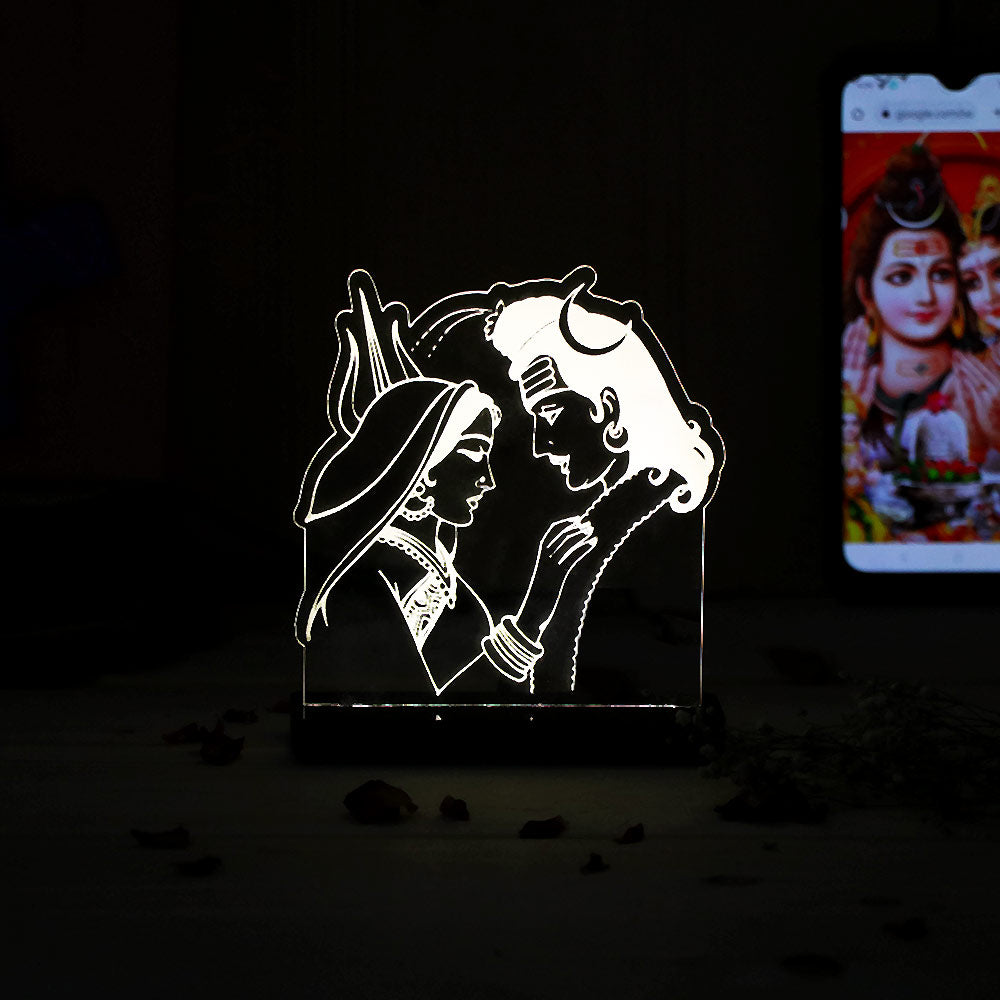 Shiv Parvati LED Acrylic Lamp – Divine Mahadev & Mata Parvati Night Light for Home Temple, Spiritual Decor & Religious Gift | LoveCraftGifts™