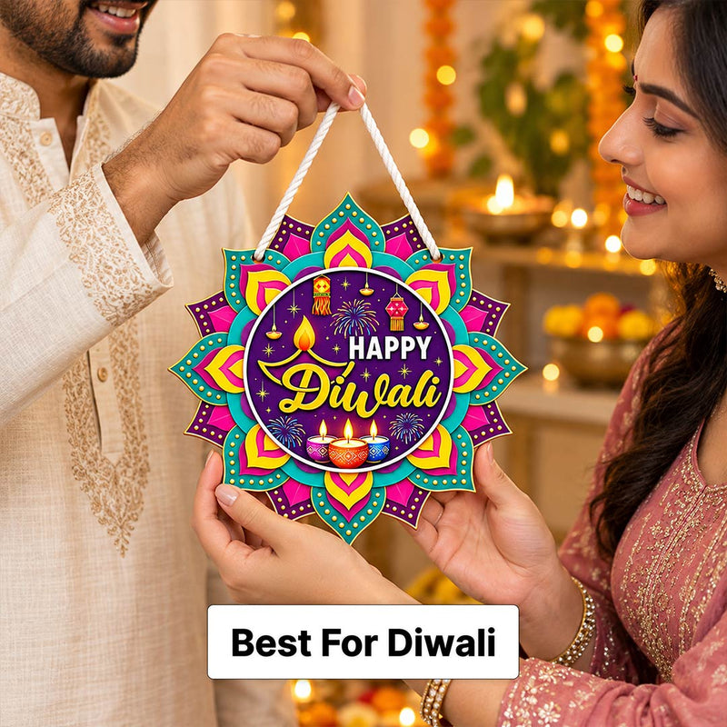 Diwali Door Decor with Diyas, Fireworks & Lantern Motifs 6x6" | Love Craft Gifts™