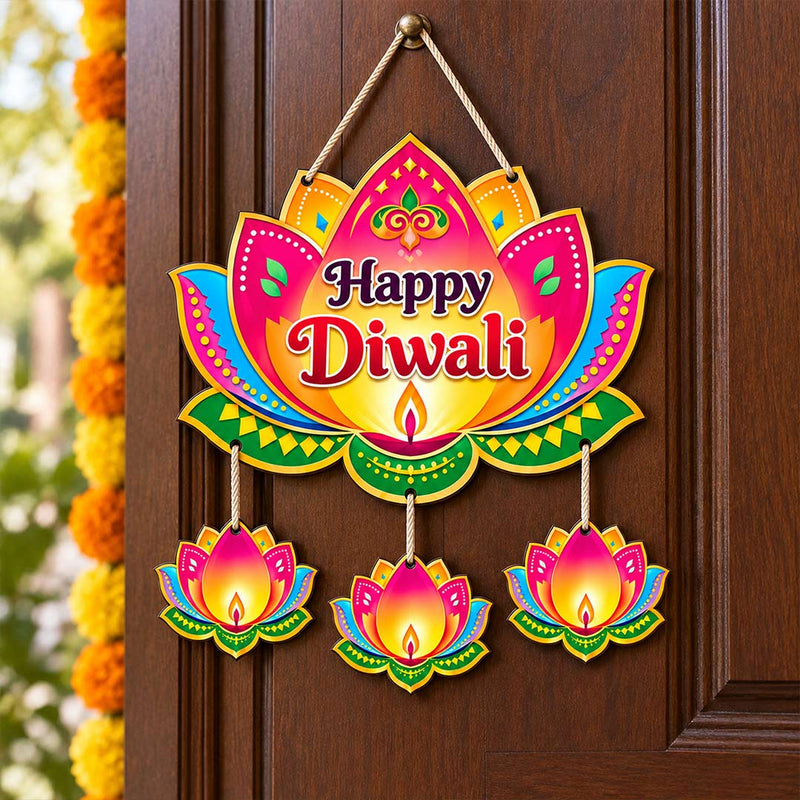 Diwali Special Door Hanging | Bright Lotus & Diya Entrance Decoration | Love Craft Gifts™