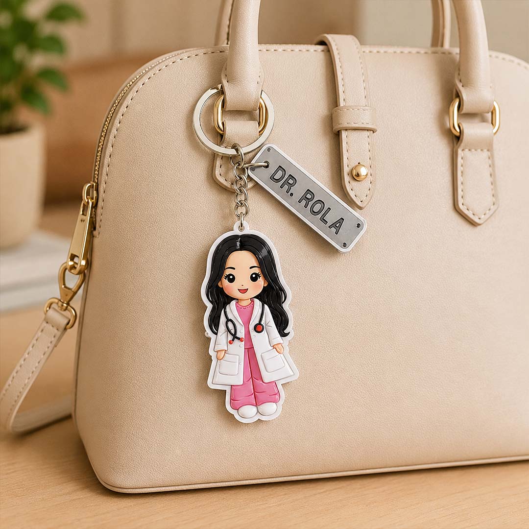 Doctor Cartoon Acrylic Name Keychain Premium Custom Gift | Love Craft Gifts™