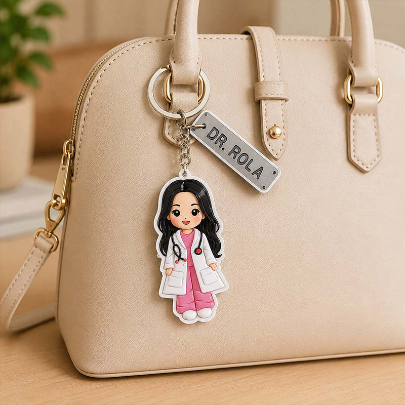 Doctor Cartoon Acrylic Name Keychain Premium Custom Gift | Love Craft Gifts™