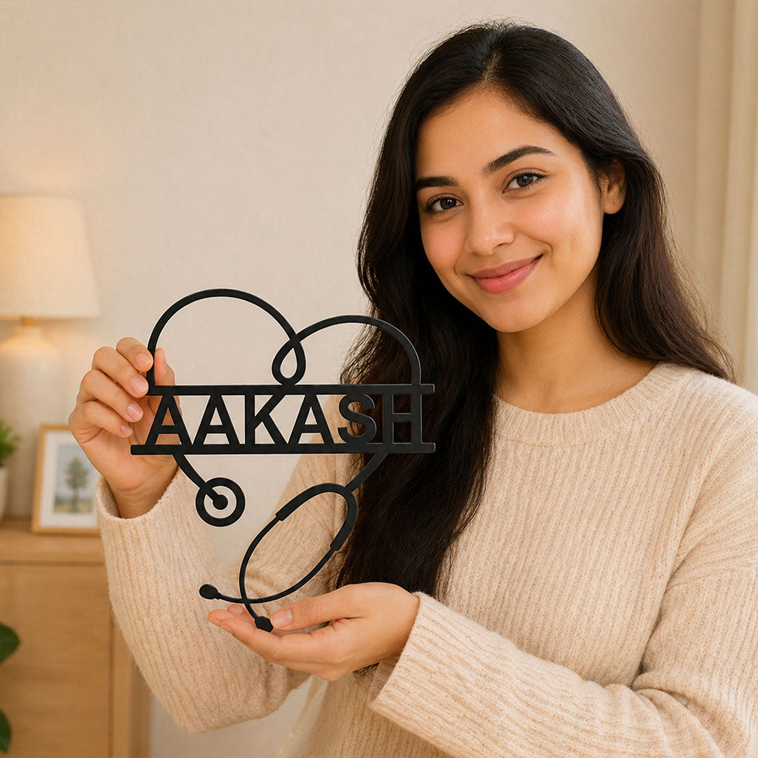 Personalized Wooden Doctor Name Wall Decor | Custom Stethoscope Name Plate Gift for Doctors, Medical Students & Clinic Décor - 11x12" | Love Craft Gifts™