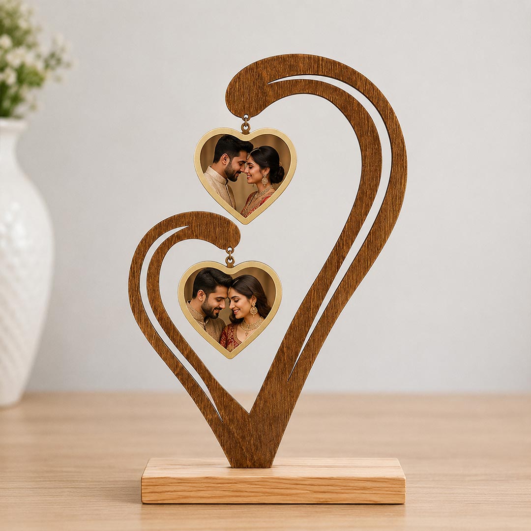 Double Heart Couple Photo Stand 6x8 Inch | Personalized Gift for Husband & Wife