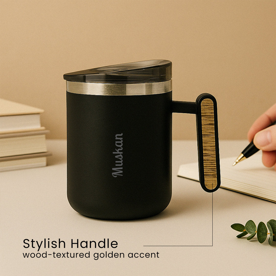 Personalized Name Double Wall Insulated Coffee Mug with Lid – 390 ML | Love Craft Gifts