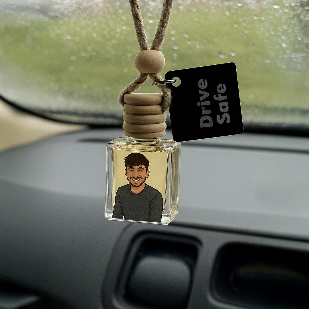 Personalized Cartoon Photo Car Perfume – Drive Safe Tag | Love Craft Gifts