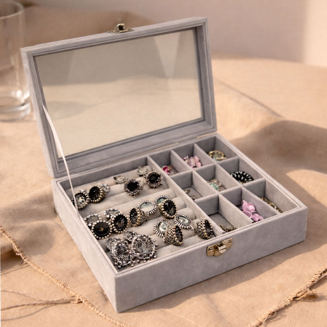 Personalized Beige Velvet Jewellery Box for Earrings & Jhumkas | Love Craft Gifts