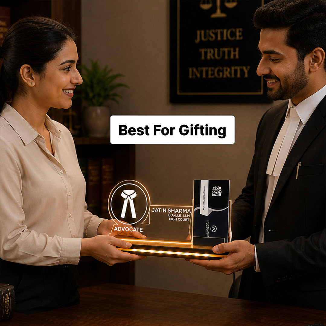 Personalized Advocate LED Visiting Card Holder with Custom Name | Professional Lawyer Desk Décor Gift for Advocates - 8x6" | Love Craft Gifts™