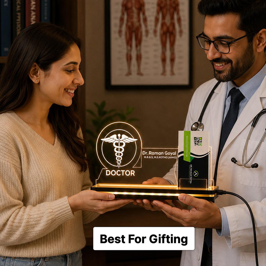 Personalized Doctor LED Visiting Card Holder with Custom Name | Professional Medical Desk Décor Gift for Doctors - 8x6" | Love Craft Gifts™