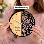 Personalized Butterfly Designer Wall Clock – Custom Name Wooden Couple Wall Clock (11 Inch) | Love Craft Gifts