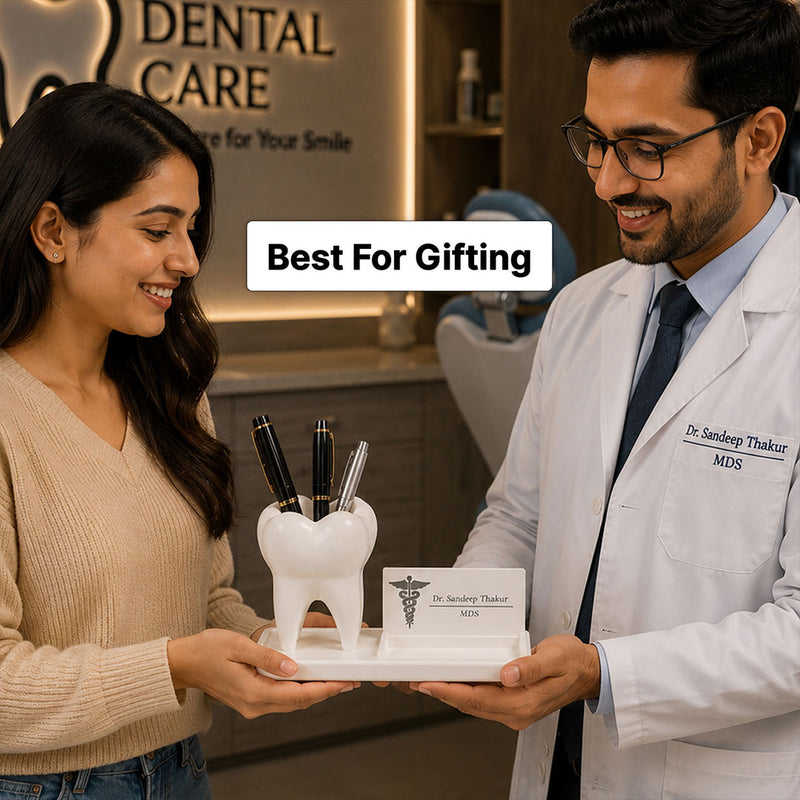 Personalized Dental Tooth Visiting Card Holder with Custom Name | Premium Desk Organizer Gift for Dentists & Doctors | Love Craft Gifts™