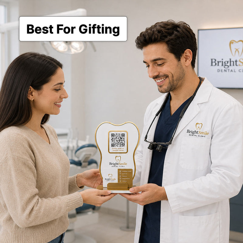 Personalized Dental Clinic QR Stand with Custom Logo & Branding | Premium Business Display Gift for Dentists & Clinics - 9x6" | Love Craft Gifts™