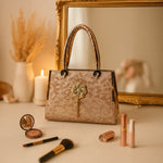 Luxury Women’s Handbag – Gold Embellished Floral Brooch Design | Premium Party & Wedding Bag