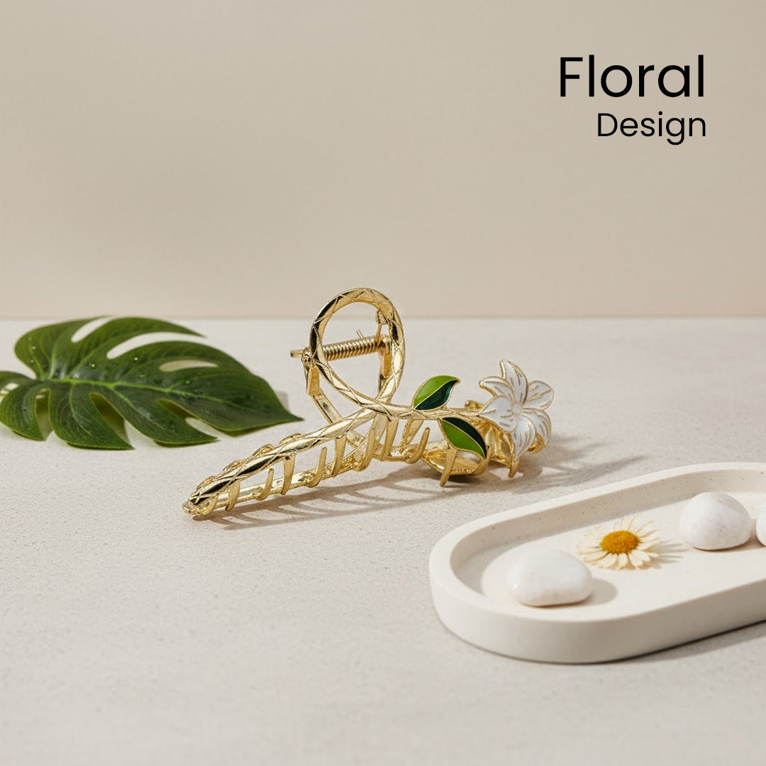 Golden Floral Hair Claw Clip for Women – Premium Metal Hair Accessory | Love Craft Gifts