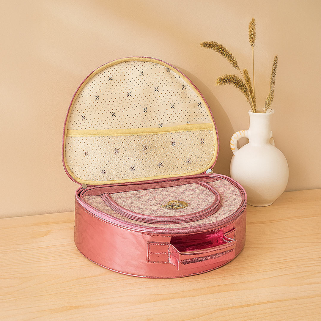 Personalized Round Pink Vanity & Jewellery Storage Case – Small & Big Sizes | Love Craft Gifts