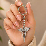 Personalized Doctor Caduceus Metal Keychain with Custom Name – Premium Medical Symbol Keyring Gift for Doctors & MBBS Students (Standard Gift Size) | Love Craft Gifts™
