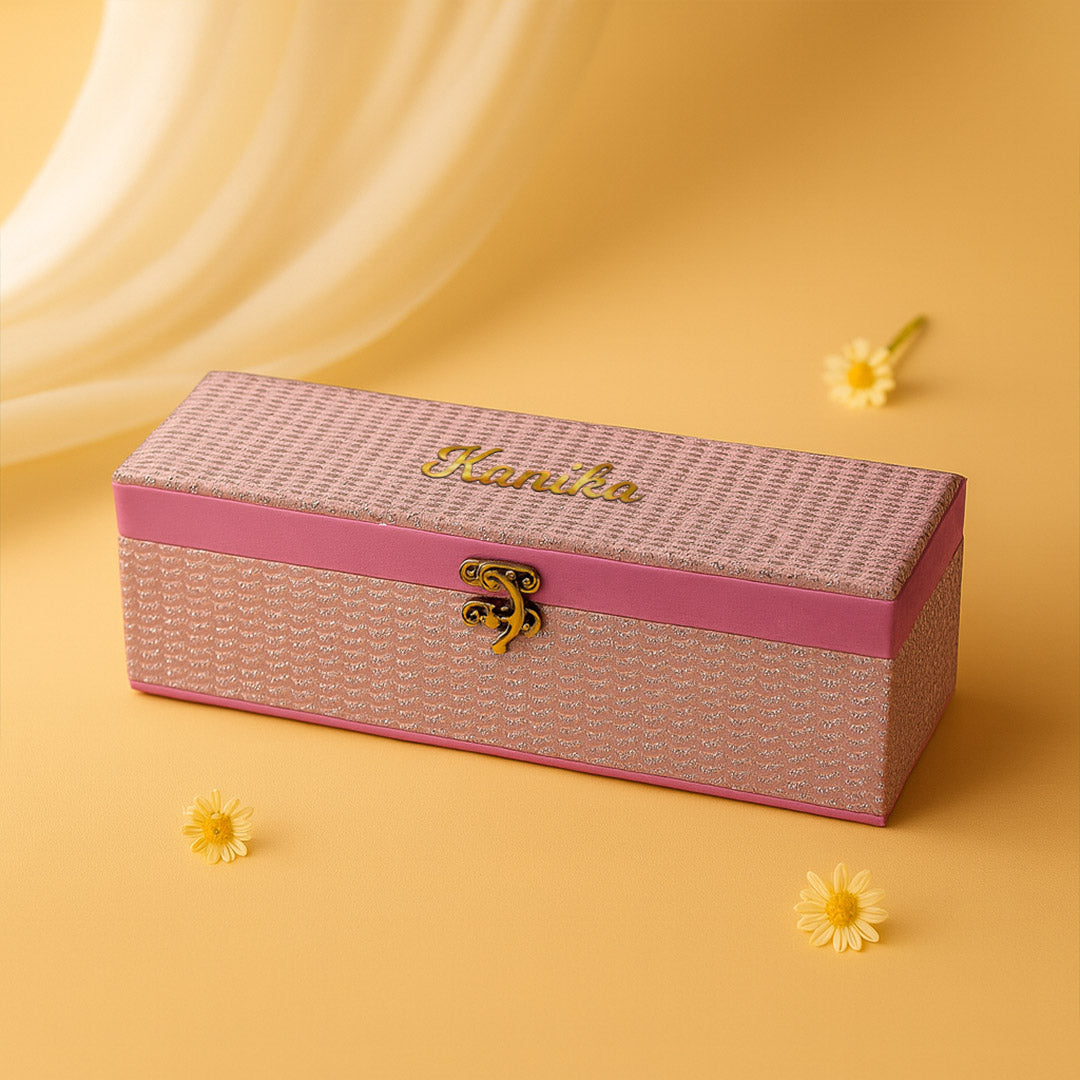 Personalized Pink Traditional Bangle Box – Long Rectangular Design | Love Craft Gifts