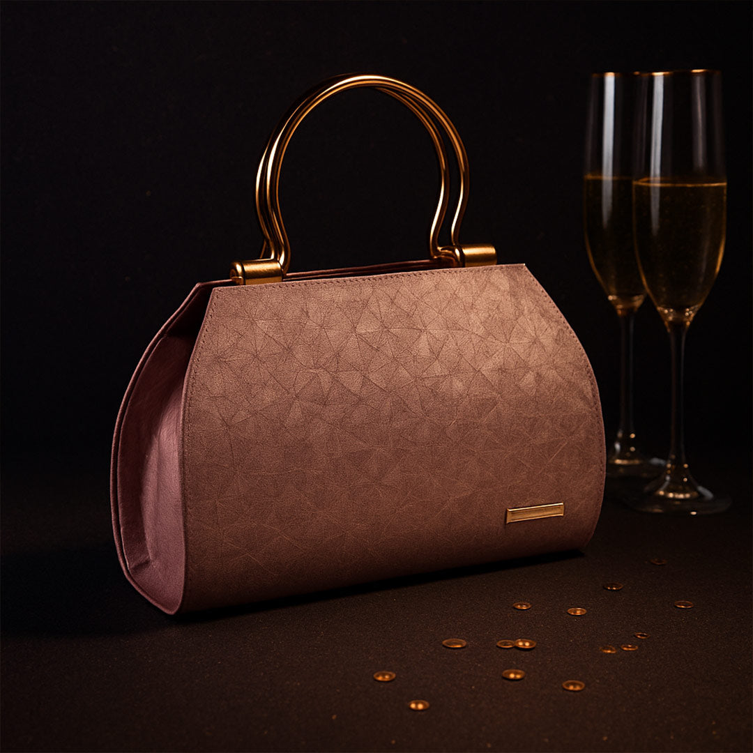 Luxury Rose Gold Women’s Handbag – Elegant Party & Casual Tote Bag with Golden Ring Handles