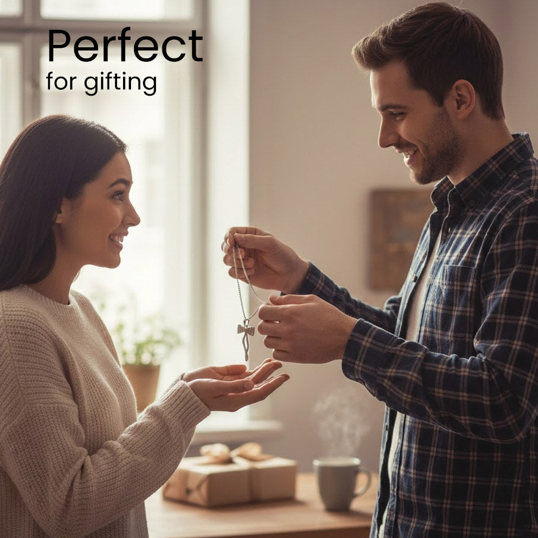 Bow Knot Pendant Necklace – Elegant Silver-Plated Jewelry for Women | Love Craft Gifts