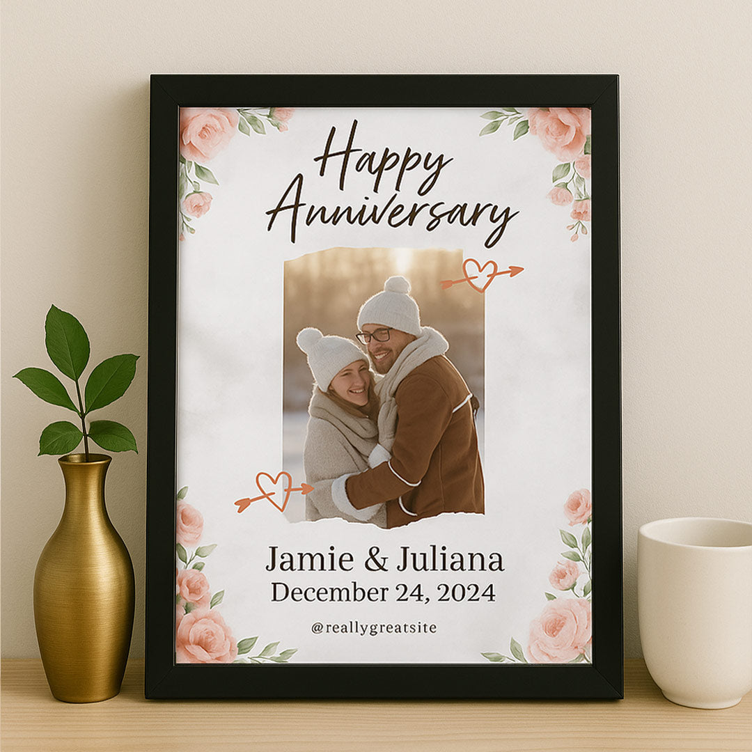 Floral Personalized Anniversary Frame with Photo & Names – Romantic Wall Decor | Love Craft Gifts