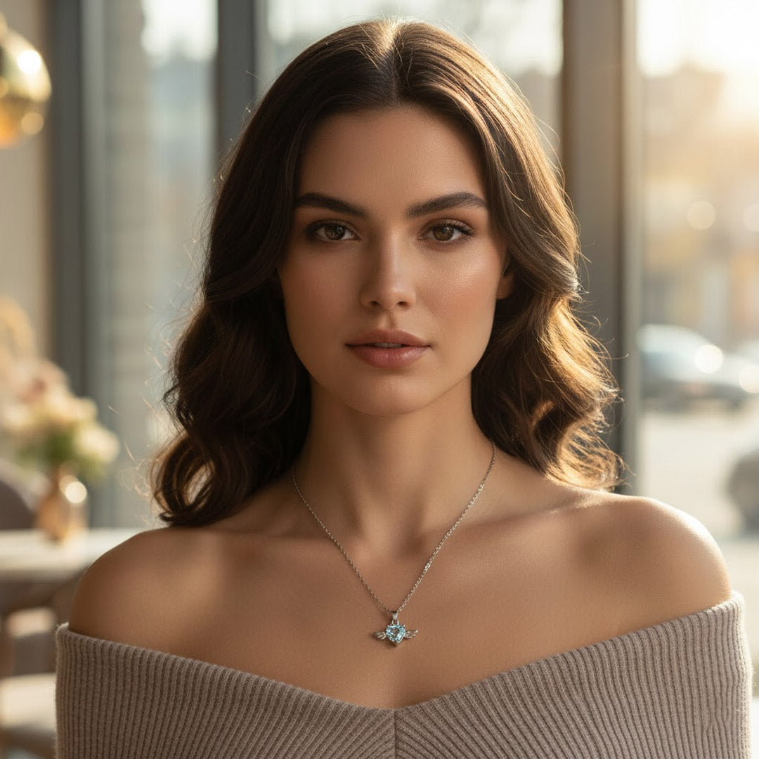 Heart Wings Crystal Pendant Necklace – Premium Silver Chain | Love Craft Gifts