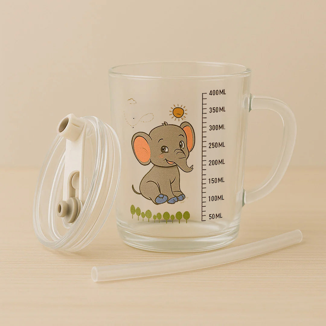 Personalized Elephant Glass Jar with Handle & Straw – 400ml Baby Drinkware | Love Craft Gifts