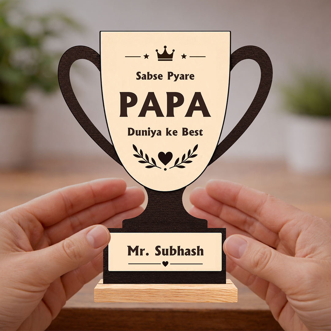 Personalized Best Papa Trophy Table Stand Gift 8x7 Inch for Father | Custom Name Wooden Trophy Gift | Love Craft Gifts™