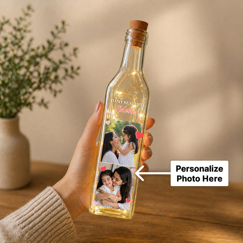 Personalized Mother Photo LED Memory Bottle Lamp Gift – Custom Photo Decorative Light for Mom (Standard Gift Size) | Love Craft Gifts™