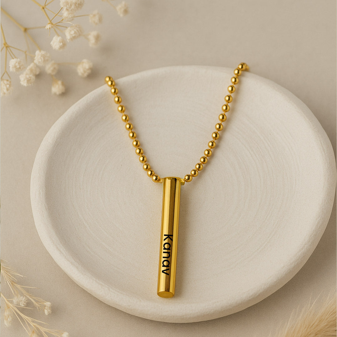 Custom Name Pendant Necklace – Personalized Vertical Bar Jewelry for Men & Women | Love Craft Gifts