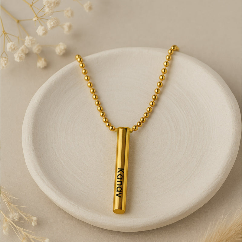 Custom Name Pendant Necklace – Personalized Vertical Bar Jewelry for Men & Women | Love Craft Gifts